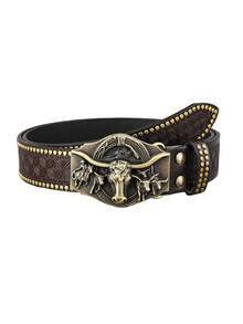 1条男士经典牛头马头西部牛仔时尚中性腰带摩托车骑行街头朋克风格男士西部腰带 - Western Bullhead Horsehead - 查看 11