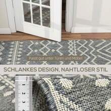 Washable, Non-Slip Flatweave Kitchen Rug With Boho Design, 170x120cm Grey, Suitable For Multiple Rooms - Grey - View 7