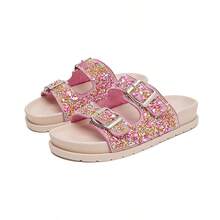 Meijile Women's Flat Sandals, Rhinestone Flat Sandals, Adjustable Buckle, Women's Papete 260 - Hoa hồng - Xem 13