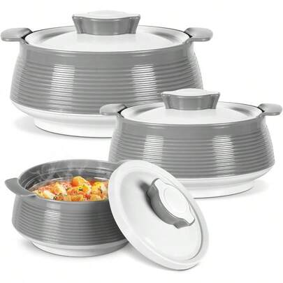 Casserole For Hot Food Double Walled Insulated Inner Stainless Steel Hot Pot With Lid Serving Box For Food And Roti Serving Bowl Set Of 3 Size 62 45 28 Oz Venice Grey