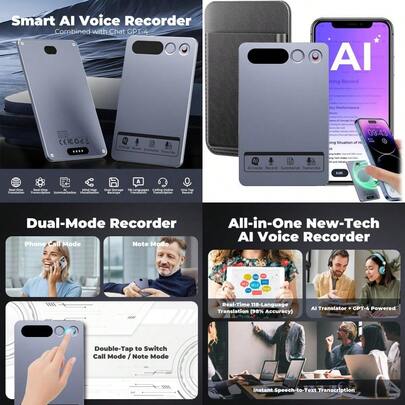 AI Voice Recorder With App Control Transcribe And Summarize Lectures Meetings Interviews And Calls. 64GB Memory Magnetic Case Supports 118 Languages
