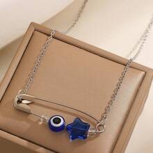 1pc Creative Chrysanthemum Zirconia Brooch Necklace, Devil's Eye Pendant Clavicle Chain, Minimalist Floral Element Necklace, Suitable For Daily Wear And Unique Gift