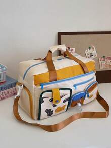 Bolsa transversal amarela de nylon, estilo casual para férias, com vários bolsos, compartimentos separados para itens secos e molhados, alça de ombro ajustável e zíper. Ideal para esportes ao ar livre, viagens curtas e longas, natação, academia, caminhadas, uso diário, internações hospitalares e para guardar bagagem. - Amarelo - Ver 8