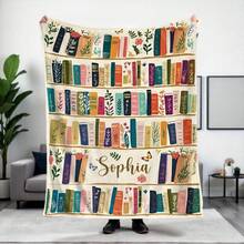 Vintage Bookshelf Library Throw Blanket, Cottagecore Book Wildlowers Blanket Book Lover Library Floral Bookish Reader - Màu nâu  Mocha - Xem 2