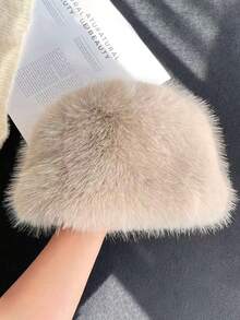 女士Y2K冬季仿皮草帽，蓬松针织帽，俄式帽子，哥萨克帽，保暖防风帽 - 彩色 - 查看 6