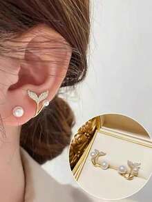 2pcs Vintage French Faux Pearl Earrings, Fashionable Uncommon Style All-Match Ear Jewelry Ideal For Daily Wear Elegant Halloween