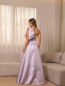 One-Shoulder Long Dress With Structured Bow – Unparalleled Elegance For Parties And Timeless Celebrations* - Lilac Purple - View 2