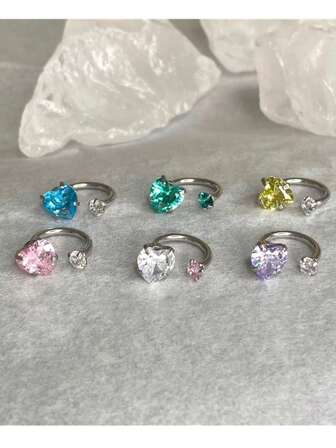 1件不锈钢马蹄形鼻环，无螺纹按压式耳钉，男女通用，双水晶马蹄形鼻中隔唇眉耳廓耳骨穿孔饰品 - 7毫米和8毫米