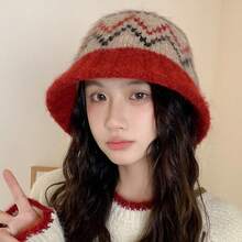 Sombrero de cubo grueso de otoño e invierno, sombrero de cubo para exteriores, sombrero de lana estilo universitario, gorro de punto cálido y que cubre el rostro, sombrero de cubo - Multicolor - Ver 9