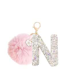 1pc Fashionable Luxurious Alphabet Necklace And Fluffy Pom Pom Keychain Bulk,Faux Pompoms Keyring For Women Bags Craft,Keychain, Bag Charm,Diy Backpack Decorrhinestone,Letter A-Z, With Tote Bags, Backpacks, Shoulder Bags, Etc,For Women Bag Pendant Charm,Car Accessories Bag Charm,Birthday/Mothers Day Gifts For Women,Christmas Gifts, New Year's Gifts - Multicolor - View 13