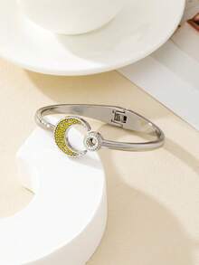 1 Peça Bracelete de Luxo Retrô com Brilhantes Pedras de Strass em Formato de Lua Crescente - Pulseira da Lua - Visão 4