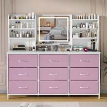Vanity Desk With 9 Fabric Drawers & Lighted Mirror, Makeup Vanity Table With 8 Storage Shelves, Dressing Table For Bedroom, 3 Lighting Modes Lighted Mirror - Hồng - Xem 8