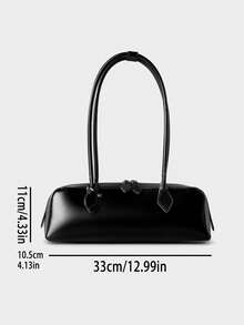 Women's New Niche Design One Shoulder Large Capacity Underarm Bag, Elegant Long Red Baguette Bag - Black - View 2