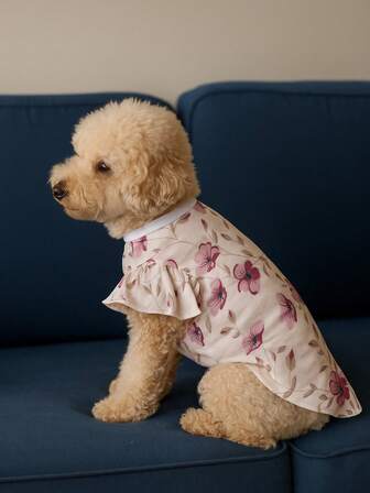 holdhoney 1-delad söt blommig hundtröja (djurkläder och hundkläder) - liten hundtröja valpdräkt för teddypudel och små hundar, lätt och andningsbar vårtröja med bedårande rosa blommönster