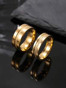 2 piezas Anillos de pareja minimalistas de acero inoxidable con acabado mate, adecuados para hombres y mujeres, uso diario, festivales, citas, compromisos, bodas, regalos de joyería - Dorado - Ver 5