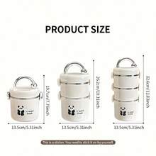 Double-Layer Cute Panda Insulated Lunch Box With Leak-Proof Silicone Latches And Insulation Bag Made Of 304 Stainless Steel Featuring Two Compartments For Soup Dishes And Snacks And A Portable Handle Suitable For Work School And Travel With Animal-Themed Design - 白色 - 查看 6