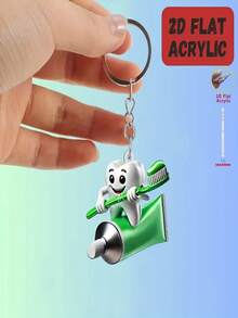 2D plano, 1 pieza/5 piezas Lindo llavero con forma de diente, colgante de bolso/decoración de coche/accesorio de teléfono, regalo perfecto para cumpleaños/fiesta/aniversario/Día de la Independencia/vacaciones, llavero acrílico de dibujos animados 2D plano, adecuado para todas las estaciones - Multicolor - Ver 17