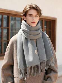1pc Reversible Scarf For Men, Warm & Thick Neck Wrap, High-Quality Outdoor Shawl, Autumn/Winter - Multicolor - View 14