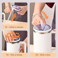 Thermal Mug With Spill-Proof Lid 1200ml With Foldable Straw | IMMEDIATE SHIPPING - Màu be - Xem 6
