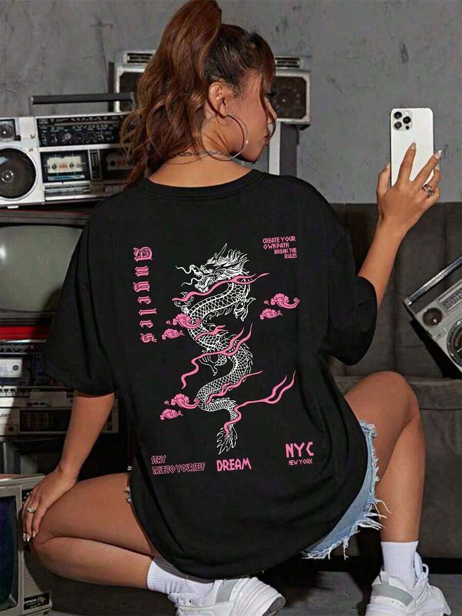 Unisex Casual Print Short Sleeve-Shirt, Fashion Street Style Tee Spring Summer All Seasons - Đen 2 - Xem 1