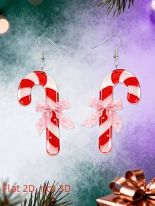 2D Snowman Pendant Earrings, Fashionable And Lightweight, Autumn/Winter Accessory, Suitable For Daily And Party Wear, Couple Earrings, Unique Gift For Family, Friends, Classmates On Halloween, Christmas - Christmas Cane - View 5