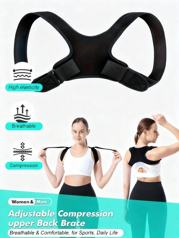 1 pieza - Soporte ajustable para la espalda superior para el apoyo de la columna vertebral media y superior, con correas ajustables para mantener la postura recta, soporte de espalda transpirable para hombres y mujeres. ¡Soporte para los hombros para el trabajo diario, la vida, el fitness y el entrenamiento!