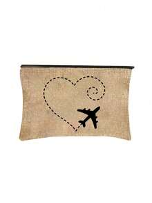 1pc Women's Large Capacity Zippered Travel Makeup Bag, Containing Airplane Element Printed Wash Bag Makeup Bag, Women's Portable Makeup Storage Bag, Cute Wash Bag Travel Organizer, Accessories, Shampoo, Full-Size Container, Toiletries, Suitable For Travel, Picnics, Parties, Students, Business Women's Essential Items, Halloween Gifts, Travel Must-Have For Business, Students, Holidays,Clutch,Women's Clutch,Gifts For Women,Christmas Gifts,Gift Ideas For Women