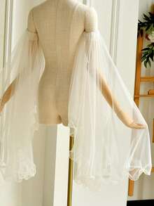 2pcs White Ruffle Bridal Sleeve Covers, Suitable For Weddings, Parties And Travel Photography - White - View 4