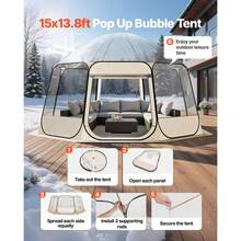 Pop Up Bubble Tent, 15 X 13.8 Ft Waterproof & UV-Resistant, Clear Camping Tent Shelter, Outdoor Garden Dome Tents With Windows, 540° Panoramic View, For 12-15 Persons Patio Backyard - 15*13.8ft - 查看 2