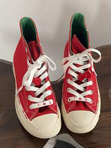 1 Pair Apple Element Printed White Shoelaces, Suitable For Red Racing Shoes, White And Black German Shoes, Versatile