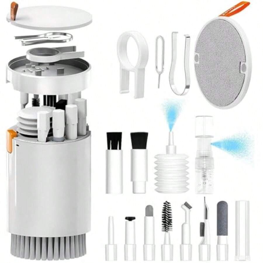 Laptop Phone Screen Cleaner Kit 20-In-1 Keyboard Cleaning Kit With Retractable Big Brush Portable Electronic Device Clean Tool For Camera PC Monitor Earbud TV Tablet Car Screens White - White - View 1