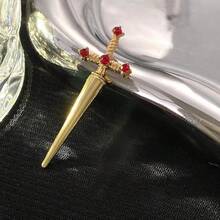 Gothic Sword Earrings For Women,Rhinestone  Pirate Earring,Punk Sword Front Back Stud Earrings Goth Jewelry For Halloween Costume Renaissance Accessories{Inchcolor_nameinch:InchGoldRedinch} - Goldred - View 4