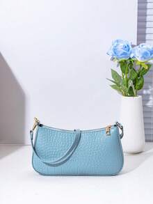 Fashionable Minimalist Underarm One Shoulder Baguette Bag - Blue - View 4