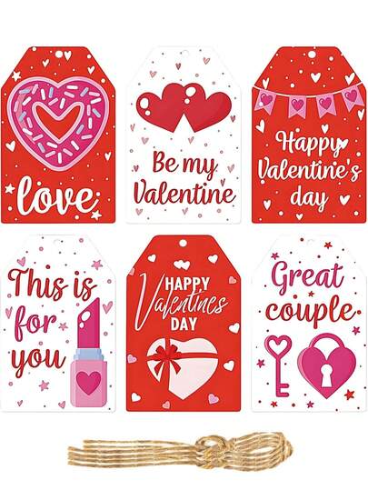 60pcs- Valentine Day Gno-Mes Gift Wrap Tags Be My Valentine Label Tags Red Gno-Mes Paper Tags With String For Wedding Valentine Party Favor, Present Wrap Gift Package Decors