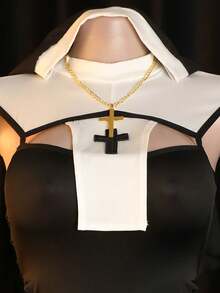 Halloween COS Costume Set - Nun Church Uniform With Skirt, Veil, Necklace And Panties, Gothic Lingerie, Gothic Lingerie, Halloween Dress-Up, Plus-Size Halloween Costume, Halloween Costume, Halloween Lingerie, Back Dress, Cross-Dressing Bodysuit, Halloween, Nun Costume, Nun Halloween Costume, Gothic Plus Size, Women's Clothing, Gothic Clothing, Gothic Lingerie, Gothic Dress, Forplay Costume, Women's Halloween Costume, Cosplay Costume, Bedroom Costume, Stretch Fabric For A Comfortable Fit - 黑色 - 查看 4