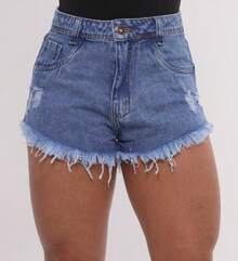 Women's High-Waisted Denim Shorts In Marbled Wash With Frayed Hem I 100% Cotton - Light Wash - View 4