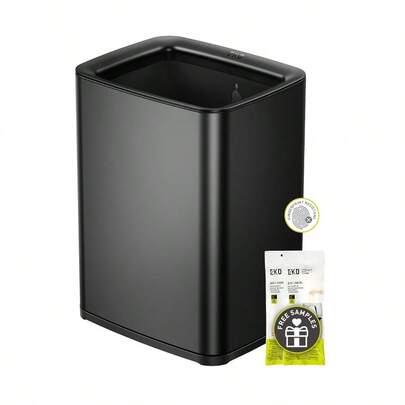 EKO Laguna - cubeta de basura de acero inoxidable con parte superior abierta de 2.6 galón/10 litros color negro mate con cesta interior extraíble moderno cubeta de basura para baño y oficina