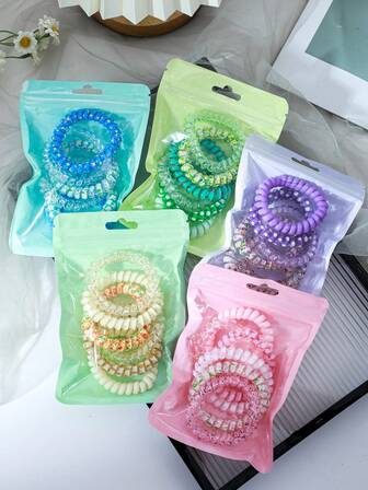 30 piezas Conjunto de ligas para el cabello de estilo boho chic y colorido para niñas - Colores aleatorios con estilo de cable de teléfono | Regalos ideales para accesorios versátiles y elegantes para fiestas festivas y uso diario