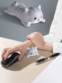 وسادة معصم على شكل قطة رمادية، ديكور مكتب، وسادة فأرة، دعم المعصم، سجادة مكتب كرتونية جميلة - رمادي - مشاهدة 10