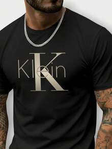 Men's Premium Cotton T-Shirt K Klein Imported Gift Casual Plus Size Street Casual Fabric Sizes P To G5 - 黑色 - 查看 2