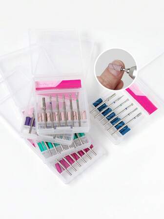 6-delad förpackad slipcirkel nagellacksliphuvuden främre behandlingskit spindelbrännarhuvuden öppen påse borttagning av död hud nagelkonstverktyg