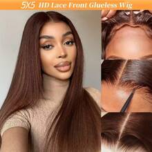 Glueless Lace Front Wig Brazilian Virgin Hair 13*4 13*6 5*5 HD Lace Front Wig 200% Density Wigs Frontal Glueless #4 Brown Colored Pre Plucked With Baby Human Blended Hair Bob Highlight Ombre Lace Front Straight Human Frontal Hair Wigs - Brown - View 5