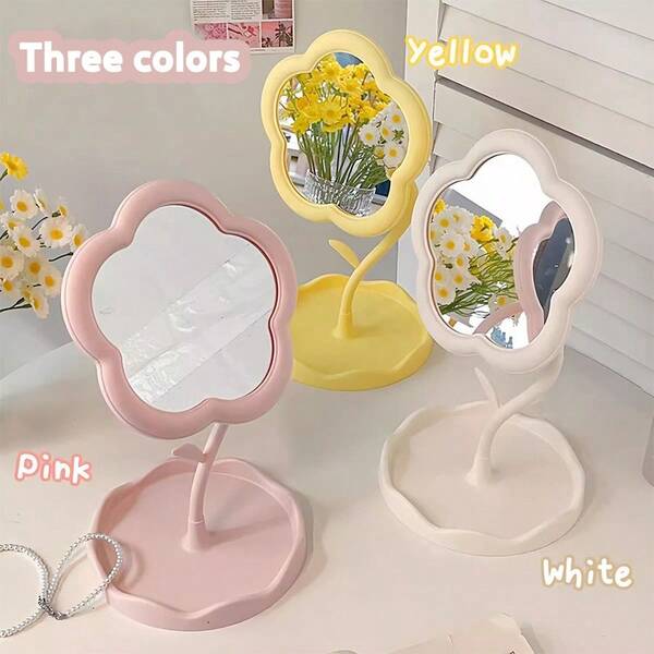 2pcs Sunflower Shaped Makeup Mirror, Cute Office Desk, Home Makeup Mirror, Touch Up Portable Small Mirror, Student Dormitory Dressing Table, Hanging Jewelry