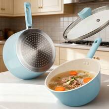 ABKOK 1pc/4pcs Aluminum Nonstick Cookware Set (Includes Frying Pan + Soup Pot + Silicone Spatula), Suitable For Stove, Easy To Clean, For Single Person Kitchen Use, Set And Individual Pots Can Be Purchased Separately