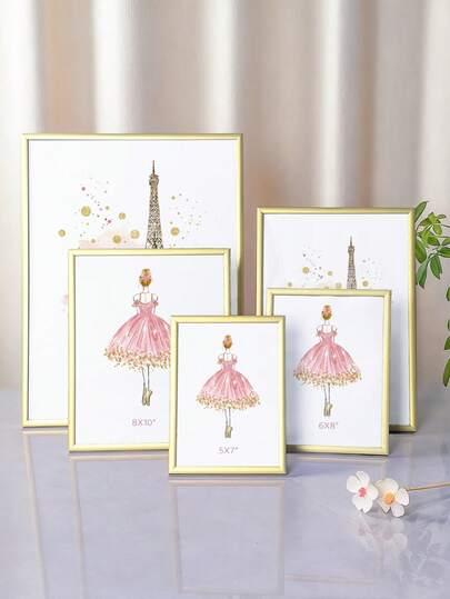 1 pieza Marco de fotos moderno y elegante de aluminio en color dorado o plateado de 30x40 cm, 21x30 cm, 7", 8" o 10", de forma rectangular con líneas limpias, duradero y elegante - perfecto para fotos familiares, bodas y regalos navideños, para decoración de escritorio de oficina y hogar, en orientación vertical u horizontal