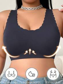 Plus Size Women Wireless Sexy Bra With Removable Pads, Comfortable Breathable Thin Bra For Fitness - Black - View 5