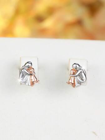 1 Pair S925 Sterling Silver Warm Hug Puppy Stud Earrings, Fashionable Niche Design Earrings For Women, Jewelry Gift Suitable For Daily Wear