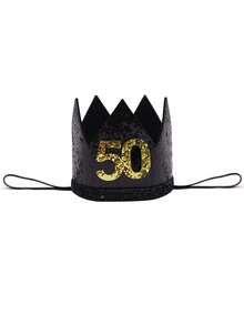 Adult Birthday Crown Party Hat, Handmade Felt Black 20th, 30th, 40th, 50th, 60th, 70th Birthday Crown Party Hat - Black - View 6