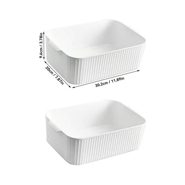 1/2/3pcs Multifunctional Plastic Storage Box With Handle, Stackable Bathroom Cosmetics Storage Box, Cabinet Storage Container For Food, Snack & Fruit, Kitchen Sauce Bottle & Seasoning Jar Storage Basket, Refrigerator Storage Organization, Space Saving, Suitable For Student And Adult Use In Home, Kitchen, Bathroom, Bedroom, Dorm, Office - White - View 21