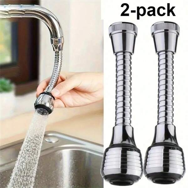 2个装360°旋转水龙头延长器 - 高压双模式可调，柔和淋浴和强劲喷射，节水防溅设计，适用于厨房和浴室水槽，免工具安装，小巧淋浴喷头，优质水流，防锈材质，水槽喷头，家居装修必备厨房用品，厨房配件，厨房工具